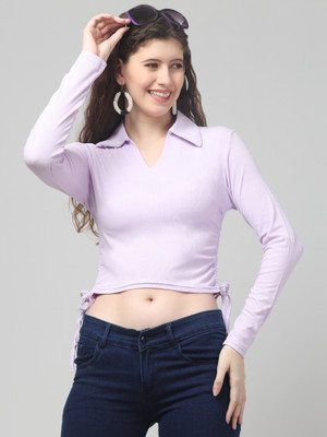 clobug Casual Solid Women Purple Top