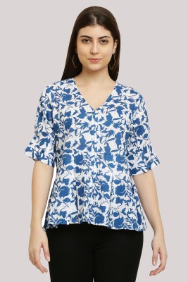 Pret By Kefi Casual Printed Women White, Dark Blue Top