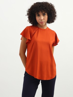 United Colors of Benetton Casual Solid Women Orange Top