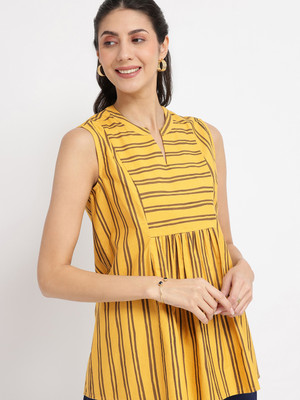 Pink Fort Casual Striped Women Yellow Top