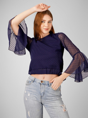 VOHEERR Casual Solid Women Blue Top