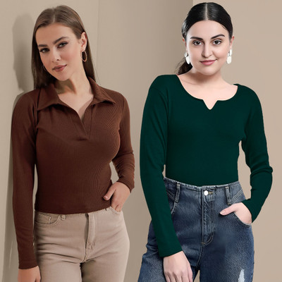 Kashonaa Casual Solid Women Dark Green Top