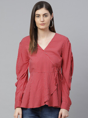 Yash Gallery Casual Full Sleeve Polka Print Women Red Top