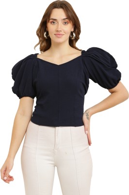 Fashyaa Casual Solid Women Dark Blue Top