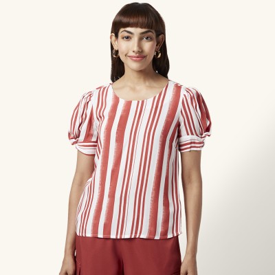 Honey By Pantaloons Casual Striped Women Orange Top