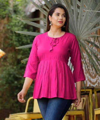 Mahira textile Party Self Design Women Pink Top