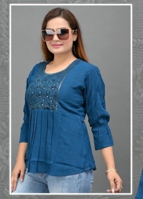 Riyansh Fashion Formal Self Design Women Blue Top