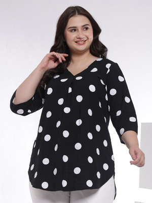 Amydus Casual Polka Print Women Black, White Top