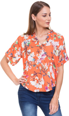 Crosstitch Casual Printed Women Orange Top