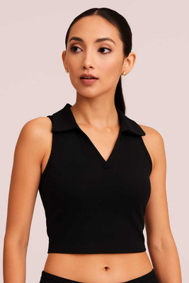 HANVIK Casual Self Design Women Black Top