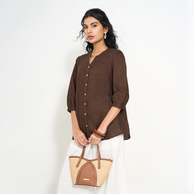 Akkriti by Pantaloons Casual Solid Women Brown Top