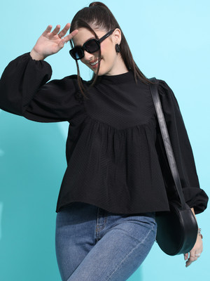 Tokyo Talkies Casual Self Design Women Black Top