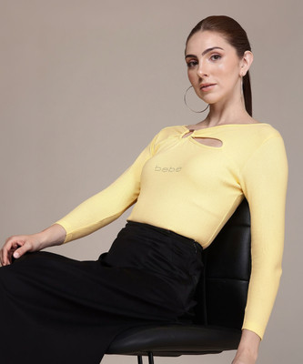 bebe Casual Solid Women Yellow Top
