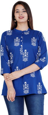siddhanam Casual 3/4 Sleeve Printed Women Blue Top