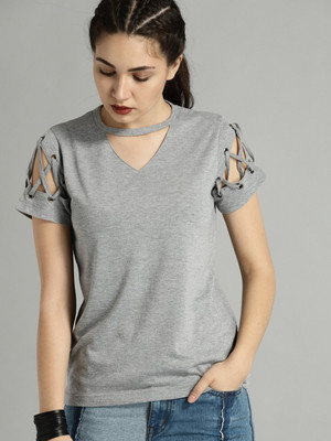 Roadster Casual Regular Sleeve Solid Women Grey Top