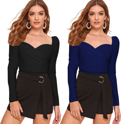 Maheshvi Casual Solid Women Dark Blue, Black Top