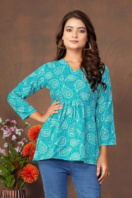 Molikonic Party Printed Women Light Blue Top