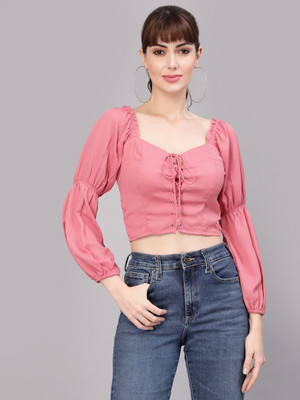 AAYU Casual Solid Women Pink Top