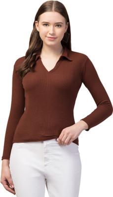ASAD GARMENTS Casual Self Design Women Brown Top