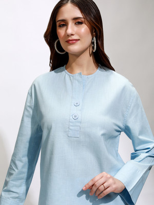 Tokyo Talkies Casual Solid Women Blue Top