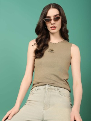 Showoff Casual Solid Women Dark Green Top