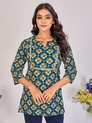 Larqi Casual Floral Print Women Light Blue Top