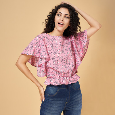 YU by Pantaloons Casual Floral Print Women Pink, White, Blue Top