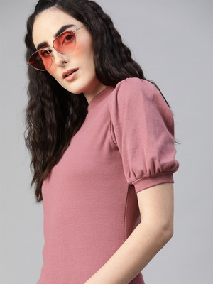 Roadster Casual Self Design Women Pink Top