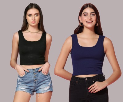 TAGDO Casual Solid Women Black, Dark Blue Top