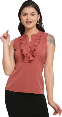 VihaanExim Casual Solid Women Pink Top