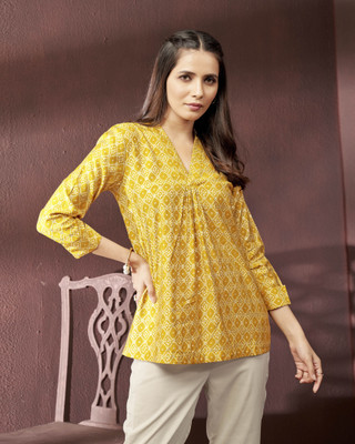 HouseOfCommon Casual Printed Women Yellow, White Top