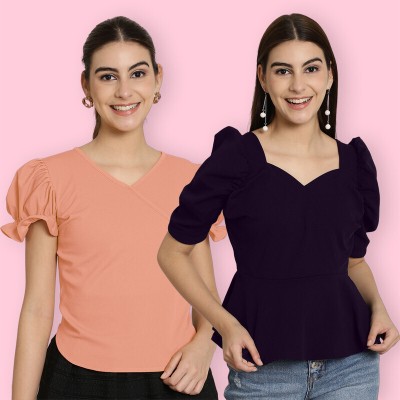 Tromko Casual Solid Women Pink, Purple Top