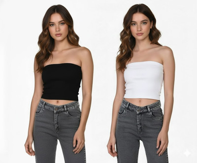 PINOVO Casual Solid Women Black, White Top