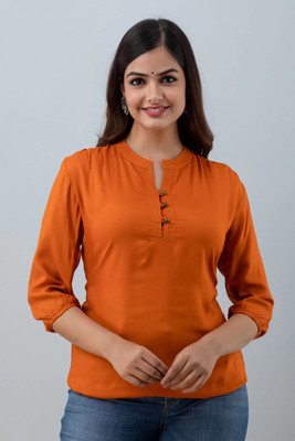 Pittra4ever Casual Solid Women Orange Top