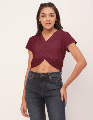 moomaya Casual Self Design Women Maroon Top