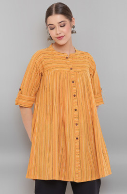 Janasya Casual Printed Women Yellow Top