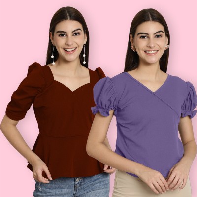 Tromko Casual Solid Women Maroon, Purple Top