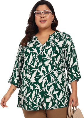 wild U Casual Floral Print Women Light Green Top
