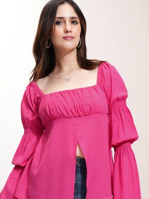 Tokyo Talkies Casual Solid Women Pink Top