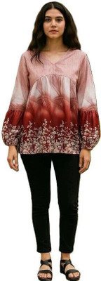 irtiqa Formal Printed Women Maroon, Multicolor Top