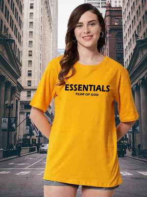 Yobdel Printed Women Round Neck Yellow T-Shirt