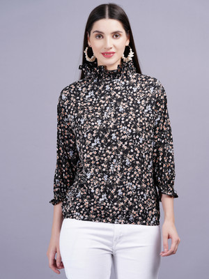 JC4U Casual Printed Women Black Top