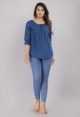 Krishna Creation collation Casual Solid Women Dark Blue Top