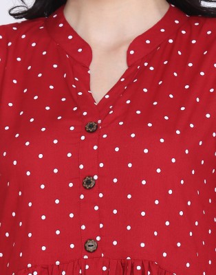 HANUMNTRA Casual Polka Print Women Red Top