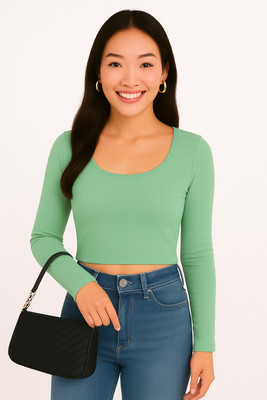 SUGARCANNE Casual Solid Women Light Green Top