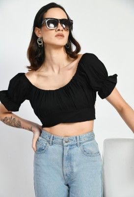 Elanmate Party Solid Women Black Top