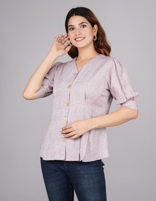 URT Casual Self Design Women Purple Top