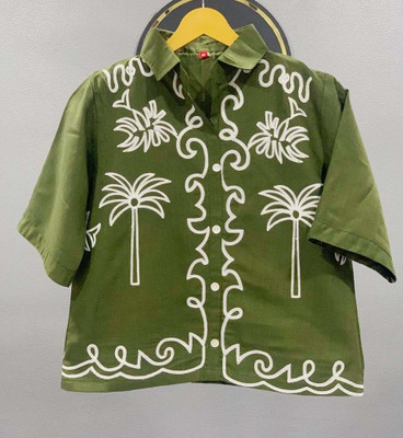HIYAN TEXTILES Casual Embroidered Women Green Top