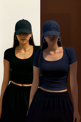 Rockwell Casual Solid Women Black, Dark Blue Top