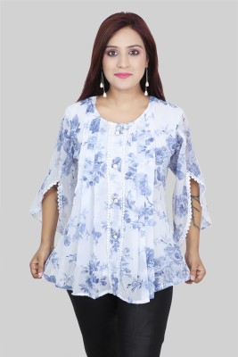 Pushbela Casual Printed Women Blue Top